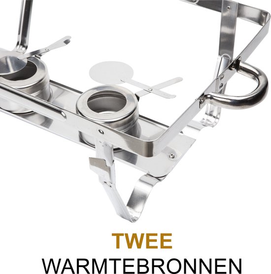 Alora Chafing Dish Chrome 6 bakken per 4 - Voedsel Verwamer - Voedsel Warmhouden - met Deksel - Buffetwarmer - Roestvrij Staal - Warmhoudplaat - Bain Maria - Warmhoudbakken - Warmhoudschalen — afbeelding 5