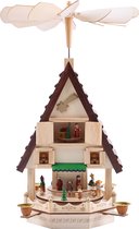 BRUBAKER Kerstpiramide Adventshuis 49 cm - kerststal op 4 etages - kaarsenpiramide met 4 kaarshouders van metaal - hout natuur - handgeschilderde figuren