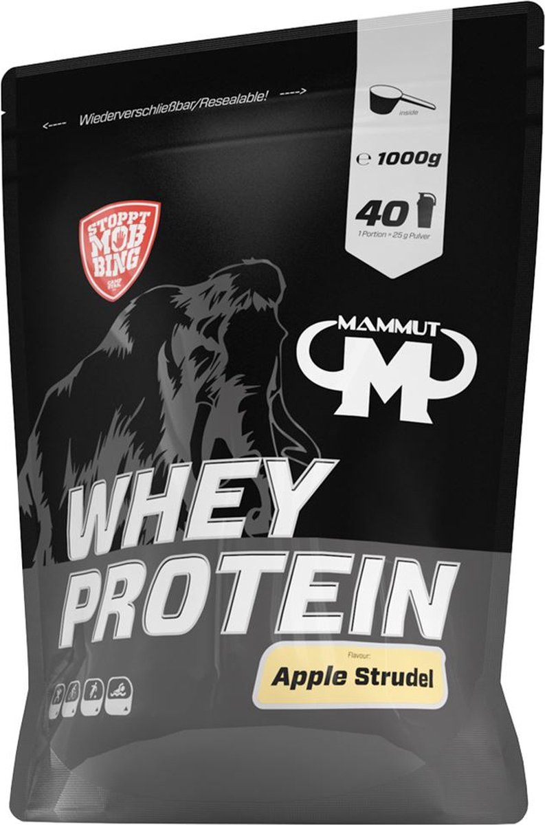 Whey Protein 1kg - wei-eiwit met appelstrudelsmaak in een praktische stazak | Mammut Nutrition