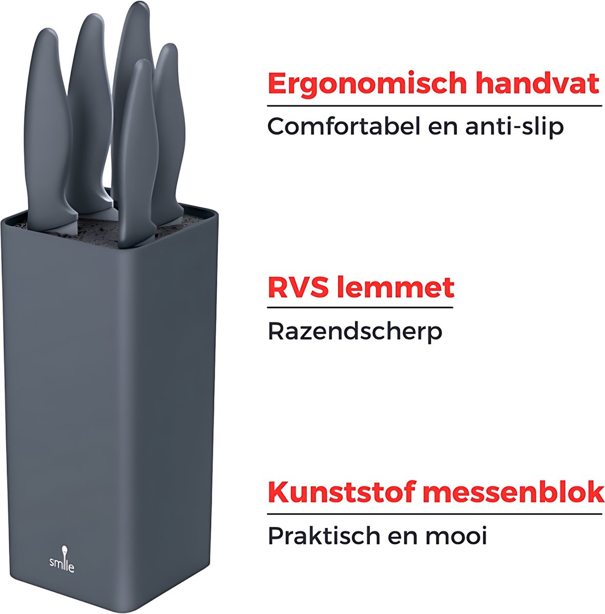 Smile - 6-delige RVS Messenset in Modern Messenblok - Antraciet | bol.com