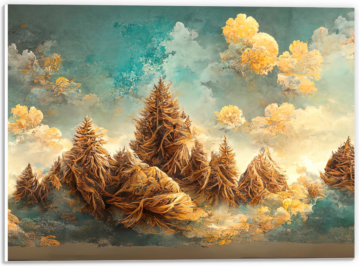 PVC Schuimplaat - Waterverf Tekening van Berglandschap - 40x30 cm Foto op PVC Schuimplaat (Met Ophangsysteem)