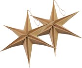Stern Fabrik kerststerren decoratie - 2x - bruin - 40 cm - eco - papier - 6 punten - hangend