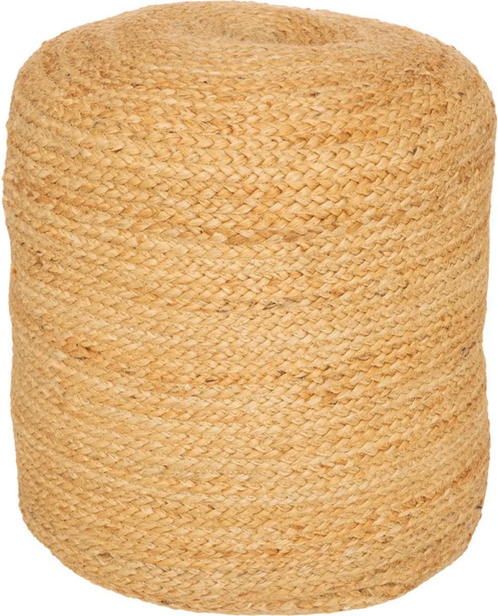 Atmosphera Poef om te zitten Desert Vibes - hout/jute stof - Beige - D40 x H40 cm - bijzet stoeltjes