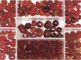 Donkerrode glaskralen 115 gram in 7-vaks opbergbox/sorteerbox - kralen - DIY sieraden maken - Hobby/knutselmateriaal
