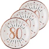 Assiettes anniversaire age - 50x - 80 ans - or rose - karton - 22 cm - rond