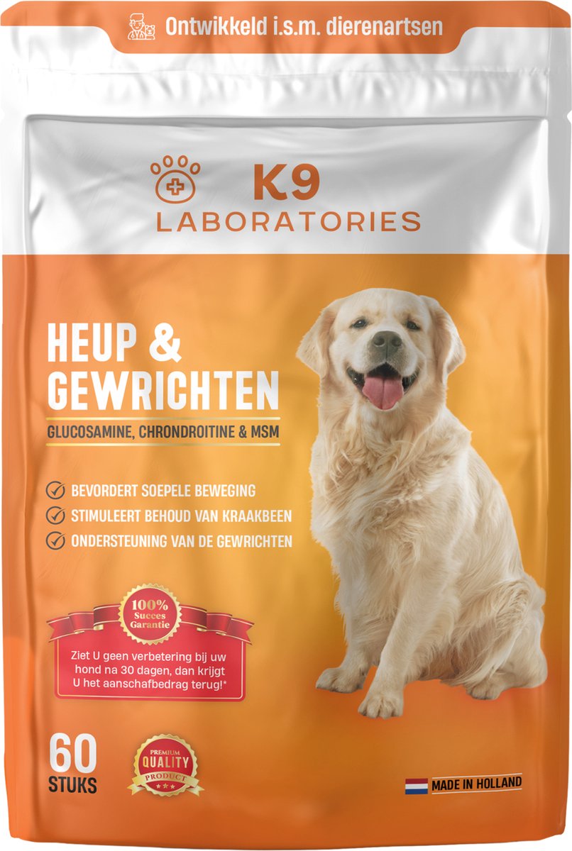 K9 Hondensnack Met glucosamine - 60 stuks - Ondersteunt de gewrichten bij honden - MSM, Kurkuma, Collageen