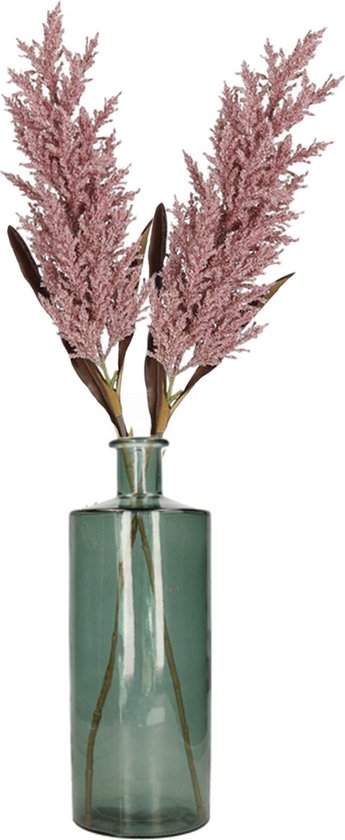 Kunstbloemen bloemstuk pampasgras boeket in flesvaas - 2x pluimen oudroze - 88 cm hoog
