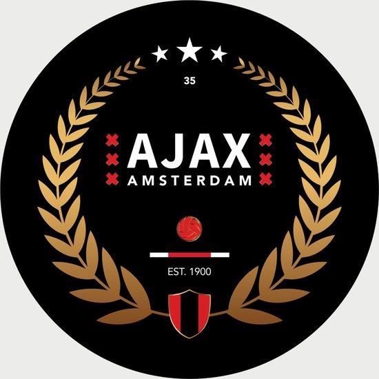 Ajax Schilderij - Gouden Krans - Voetbal - Muurcirkel - Poster - Wanddecoratie op Aluminium (Dibond) - 60x60cm - Inclusief Gratis Ophangsysteem