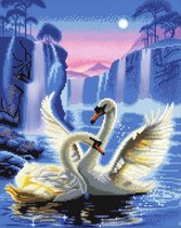 Diamond Painting Crystal Art Kit ® Moonlight Swans, incl. unieke ledverlichting, batterijen niet bijgesloten 40x50 cm, partial painting‎‎