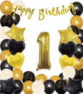 Snoes Ballonnen 1 Jaar Black Gold Dots Mega Ballon - Compleet Feestpakket Goud Zwart Stippen Cijferballon 1 - Verjaardag Versiering DIY Slinger Happy Birthday – Folieballon – Latex Ballonnen - Helium Ballonnen
