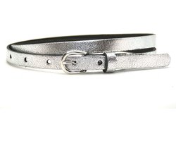 foto van Take-it 1,5 cm smalle zilveren riem - zilver - 100% leder - Maat 85 - Totale lengte 100cm