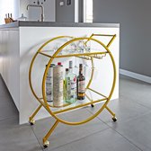 Eleganca Bar Trolley – Serveerwagen – Bar Cart – Keukentrolley – Met wijnglazenhouder – Op wielen – Glas/Metaal - Goud