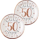 Assiettes anniversaire age - 20x - 50 ans - or rose - karton - 22 cm - rond