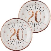 Verjaardag feest bordjes leeftijd - 20x - 20 jaar - rose goud - karton - 22 cm - rond