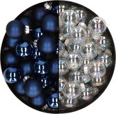 Mini kerstballen - 48x st - donkerblauw/transparant parelmoer - 2,5 cm - glas