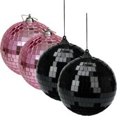 Grande boule disco Boules de Noël - 2x pièces - rose - 10 cm - plastique
