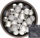 Boules de Noël - 48x pcs - argent - 6 cm - plastique - avec crochets pour boules de Noël argentés