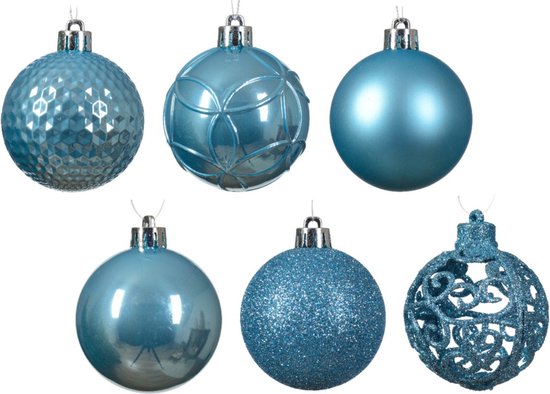 Boules de Noël Decoris - 74x pcs - rouge et bleu glacier - 6 cm - plastique