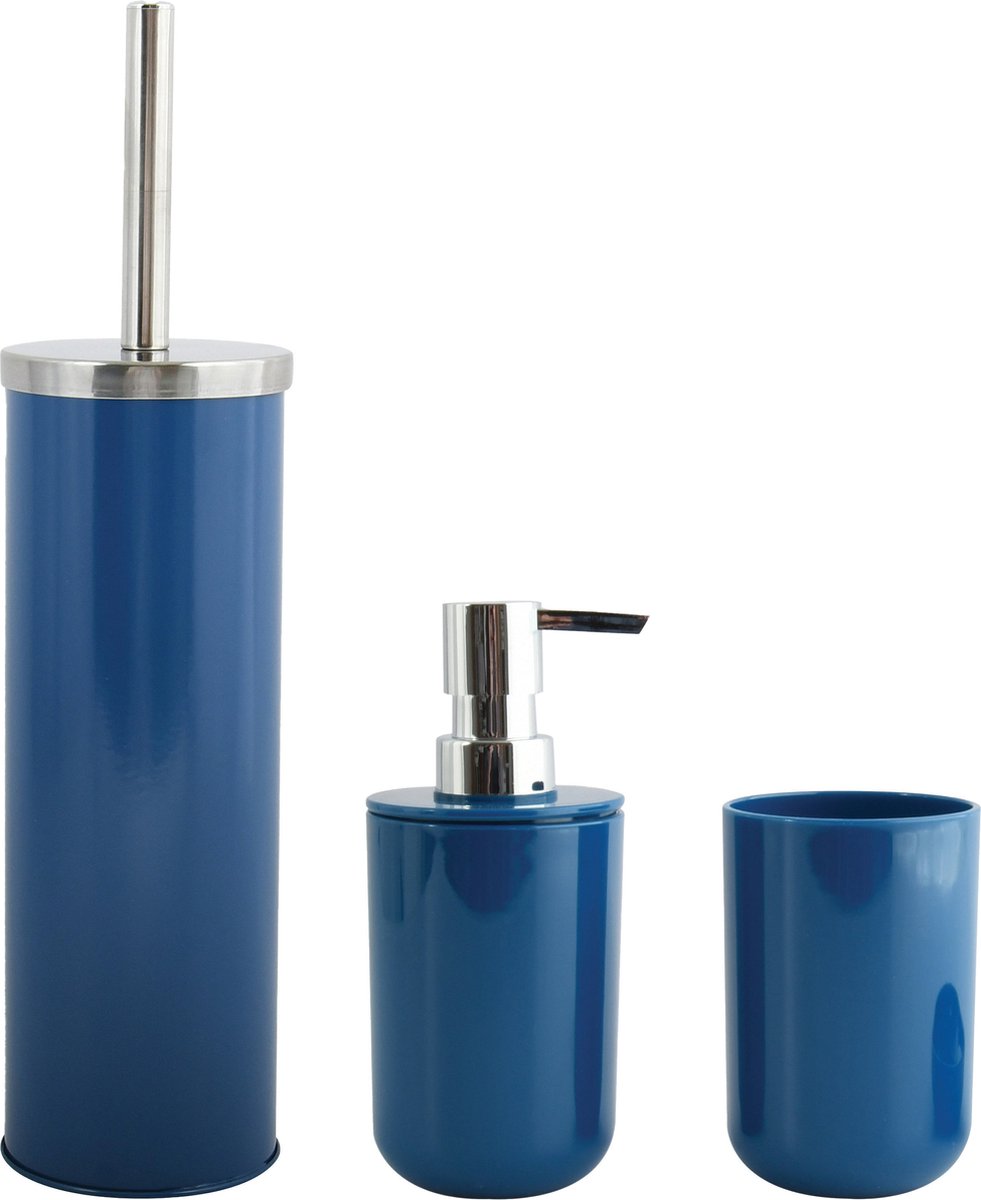 MSV Toiletborstel in houder/beker/zeeppompje badkamer set Moods - metaal/kunststof - donkerblauw