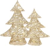 Sapins de Noël Décoration - 2x pcs - doré - avec éclairage - H35 et h48 cm