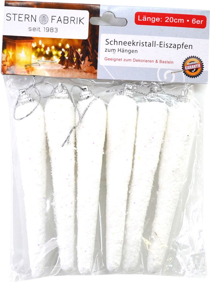 Stern Fabrik kersthangers ijspegels -12x st -wit -12 cm - kunststof -sneeuwversiering