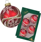 Boules de Noël Krebs luxueusement décorées - 16x pièces - rouge - 7 cm