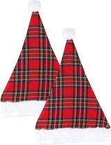 Bonnets de Noël Henbrandt - 2x - à carreaux rouges - 30 x 40 cm - polyester - adultes
