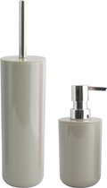 MSV Toiletborstel in houder 38 cm/zeeppompje 260 ml set Moods - kunststof - beige