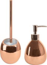 MSV Toiletborstel in houder 39 cm/zeeppompje badkamer set Kymi - keramiek/RVS - koper