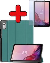 Hoes Geschikt voor Lenovo Tab M9 Hoes Book Case Hoesje Trifold Cover Met Screenprotector - Hoesje Geschikt voor Lenovo Tab M9 Hoesje Bookcase - Donkergroen