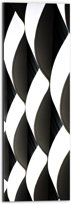 Dibond - Wit met Zwart Golvend Patroon - 20x60 cm Foto op Aluminium (Met Ophangsysteem)