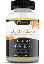 Biologische Cordyceps 8:1 Dubbel Extract | 500 MG | 60 capsules | 100% Fruitlichamen | Onafhankelijk Getest