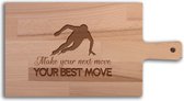 Serveerplank Schaatsen Make Your Next Move Your Best Move - Alle sporten - Hapjesplank - Borrelplank hout - Kaasplank - Verjaardag - Jubilea - Housewarming - Cadeau voor vrouw - Cadeau voor man - Keuken - 36x19cm - WoodWideGifts