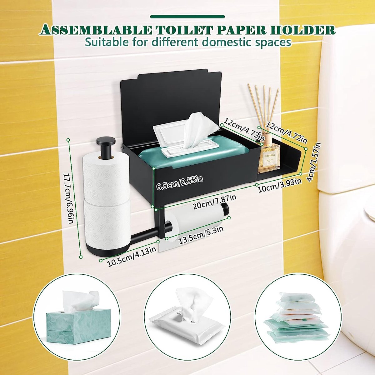 Toiletpapierhouder zonder boren, zelfklevende houten wc-rolhouder, vintage papierhouder