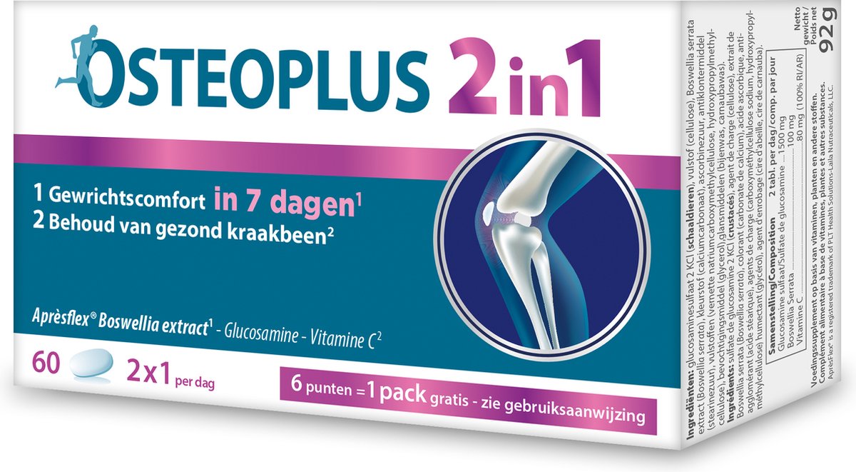 Goedkoopste OSTEOPLUS 2in1 Glucosamine, Boswellia, Vitamine C Voor Gezond Kraakbeen - 60 tabletten