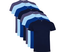8 Pack Roly Dogo Premium Heren T-Shirt 100% katoen Ronde hals Konings Blauw, Licht Blauw, Denim Blauw, Donker Blauw Maat 3XL