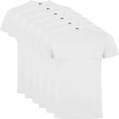 6 Pack Roly Dogo Premium Heren T-Shirt 100% katoen Ronde hals, wit, Maat M