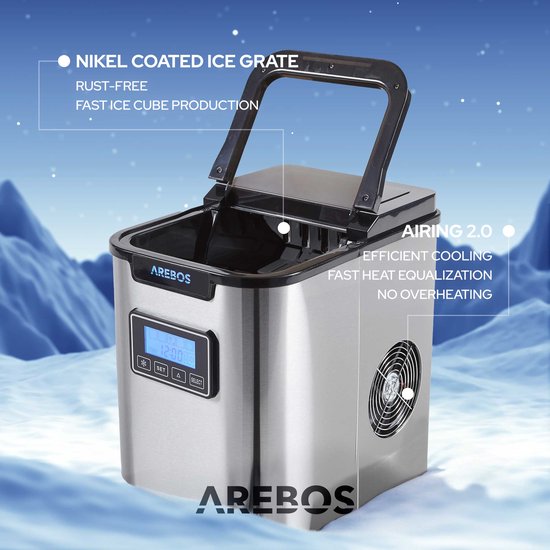 Machine à glaçons AREBOS en acier inoxydable 2.2L LCD Icemaker 12KG/24h |  bol.com