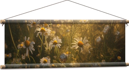 Textielposter - Madeliefjes in het Gras - 90x30 cm Foto op Textiel
