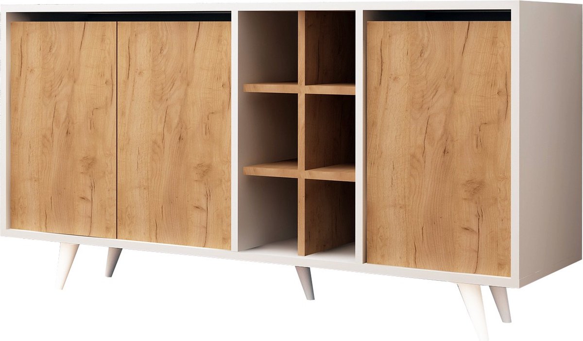 Dressoir - Stijlvol Eiken Deurtjes & Wit Design - 140x86x40cm - Duurzaam Melamine Materiaal