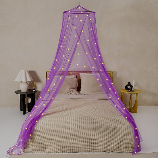 Temopow Paarse bloemblaadjes bed luifel met kleur vlinder