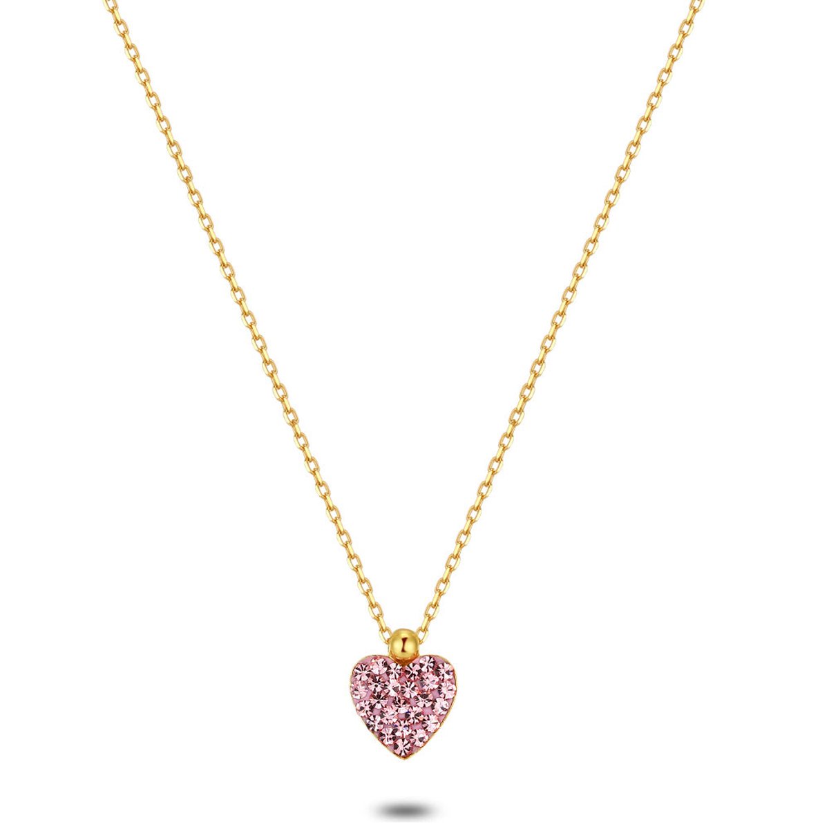 Twice As Nice Halsketting in 18kt verguld zilver, roze hart 40cm+3cm
