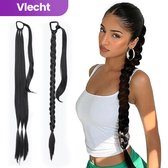 SassyGoods® Braided Ponytail Extensions - Vlecht Haar - Braids Hair - Haarstuk - Zwart - 80 cm
