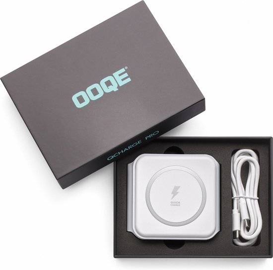OOQE QCharge Pro - 3-in-1 Draadloze Oplader | 15W Snellader | Magnetisch | Opvouwbaar | Geschikt voor Samsung, iPhone & Android | Geschikt voor Apple Watch, Airpods, Galaxy Buds | Reisbestendig | Wit - OOQE