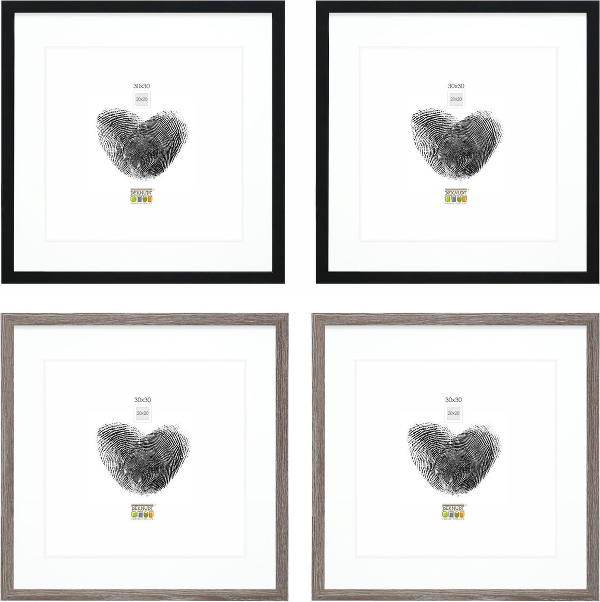 Deknudt Frames fotowand S66KMP 11 - 4 fotokaders - foto 20x20/30x30 cm zwart