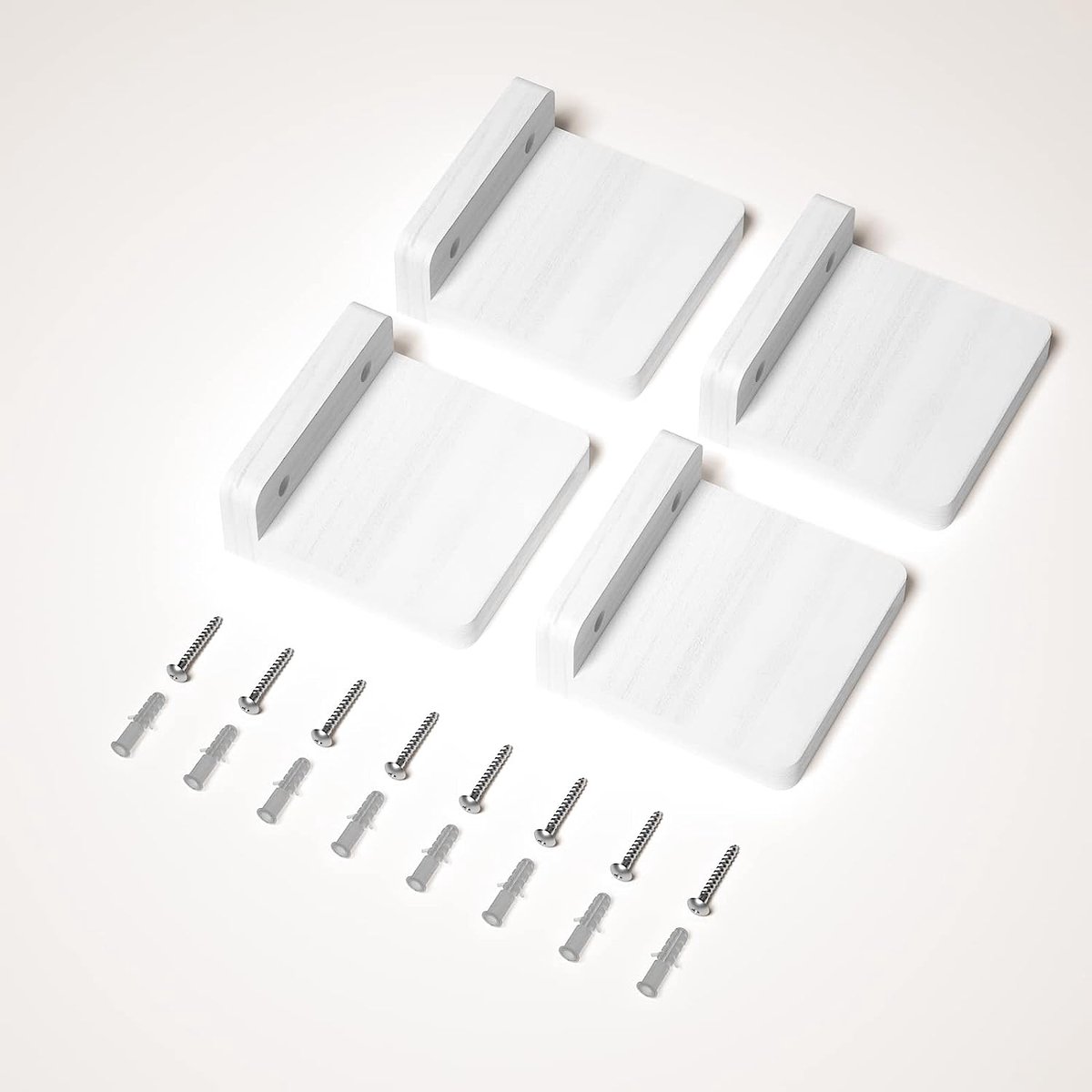 MITREL Kleine Zwevende Planken voor Muur, Set van 4, Houten Vierkante Pplank voor Kleine Voorwerpen, Hangende Mini-plankdecoratie, 10,2x10,2x4 cm(Walnoot