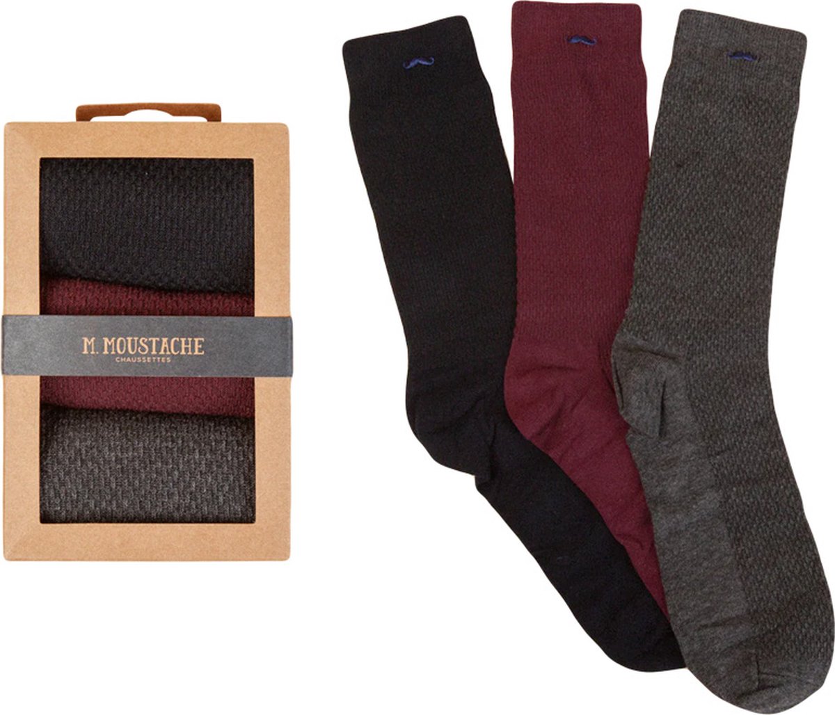 M. Moustache heren giftbox 3P sokken embossed multi - 43-45