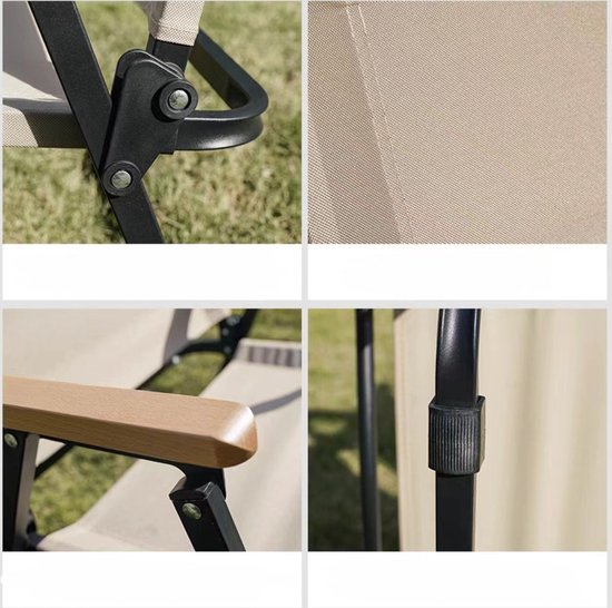 Campingstoel - Strandstoel - Vissersstoel - Visstoel - Rugleuning - Opvouwbare stoel - Beige - Hoogte 96cm - Verstelbaar — afbeelding 2