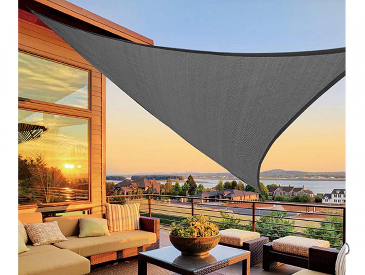 Luxe Schaduwdoek 4 x 4 x 4 kleur grijs /Tarp/ zonnescherm/ zonwerend/ water bestendig en UV-beschermend
