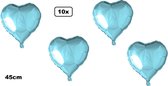10x Folieballon Hart lichtblauw (45 cm) - trouwen huwelijk bruid hartjes ballon feest festival liefde white